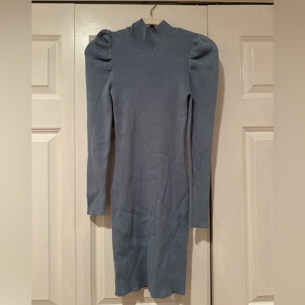 Blue dress with puff shoulder